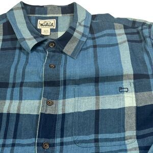 Woolrich Men's XL Blue Organic Cotton Blend Plaid Button‎ Up Ling Sleeved Shirt